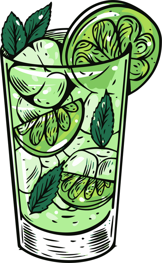 Mojito cocktail outline sketch illustration