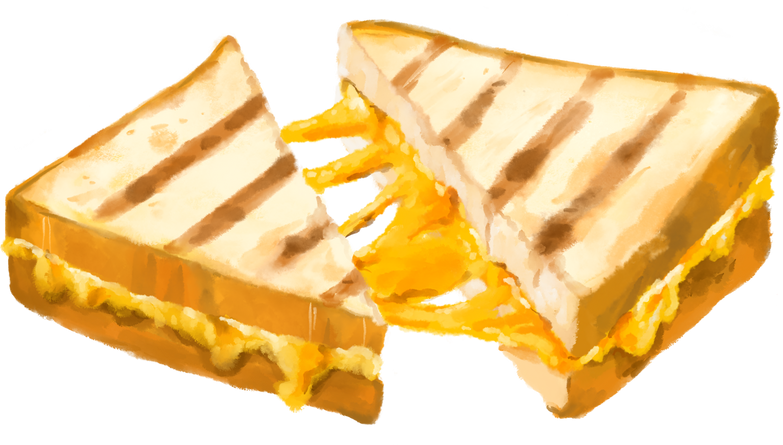 Grilled cheese sandwich comfort melty cheddar bread watercolor hand painting